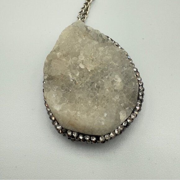 Natural White Druzy Quartz Pendant Necklace - Picture 7 of 16